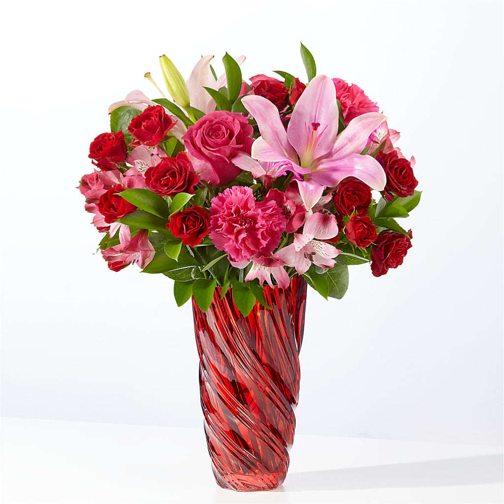 In Love Bouquet with Luxe Swirl Vase – PAULINE'S BLOOMERS, Brunswick ME