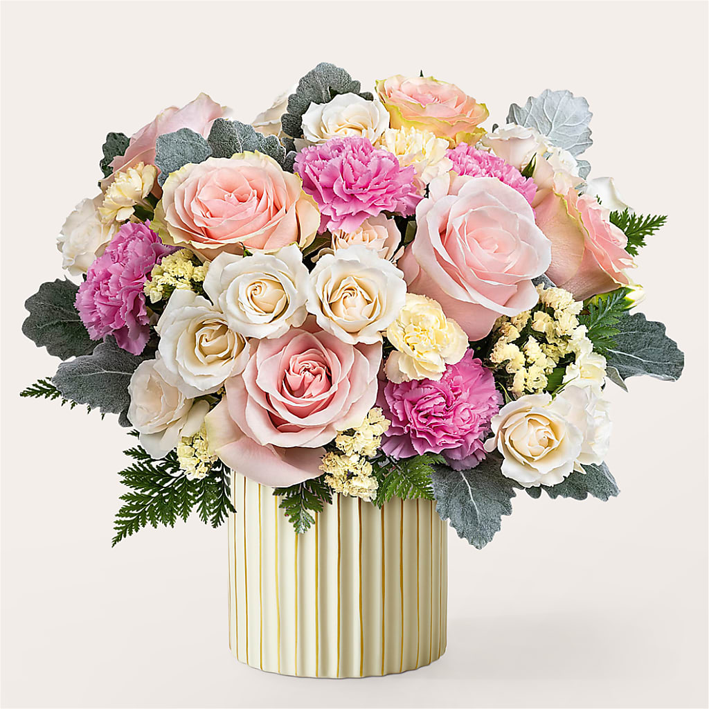 Blissful Moments Bouquet with Ivory Vase – PAULINE'S BLOOMERS, Brunswick ME
