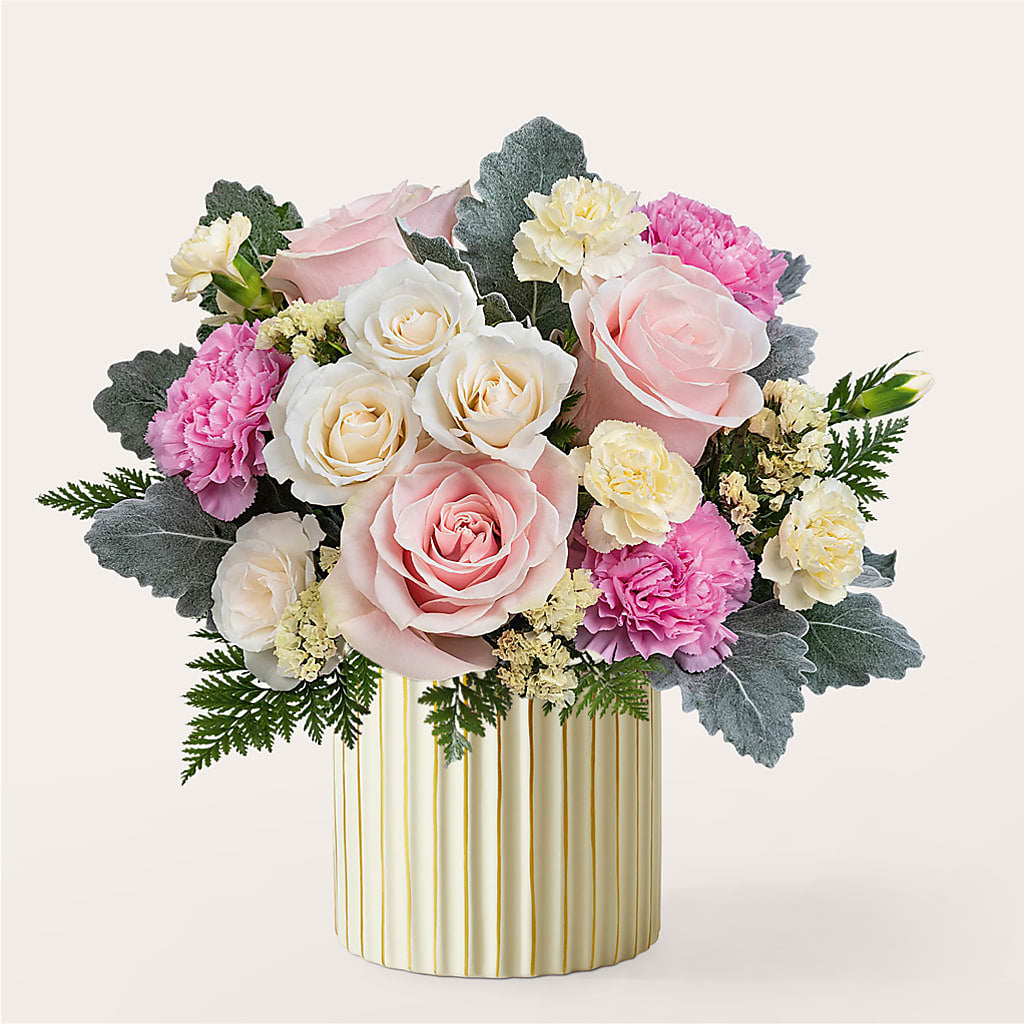 Blissful Moments Bouquet with Ivory Vase – PAULINE'S BLOOMERS, Brunswick ME