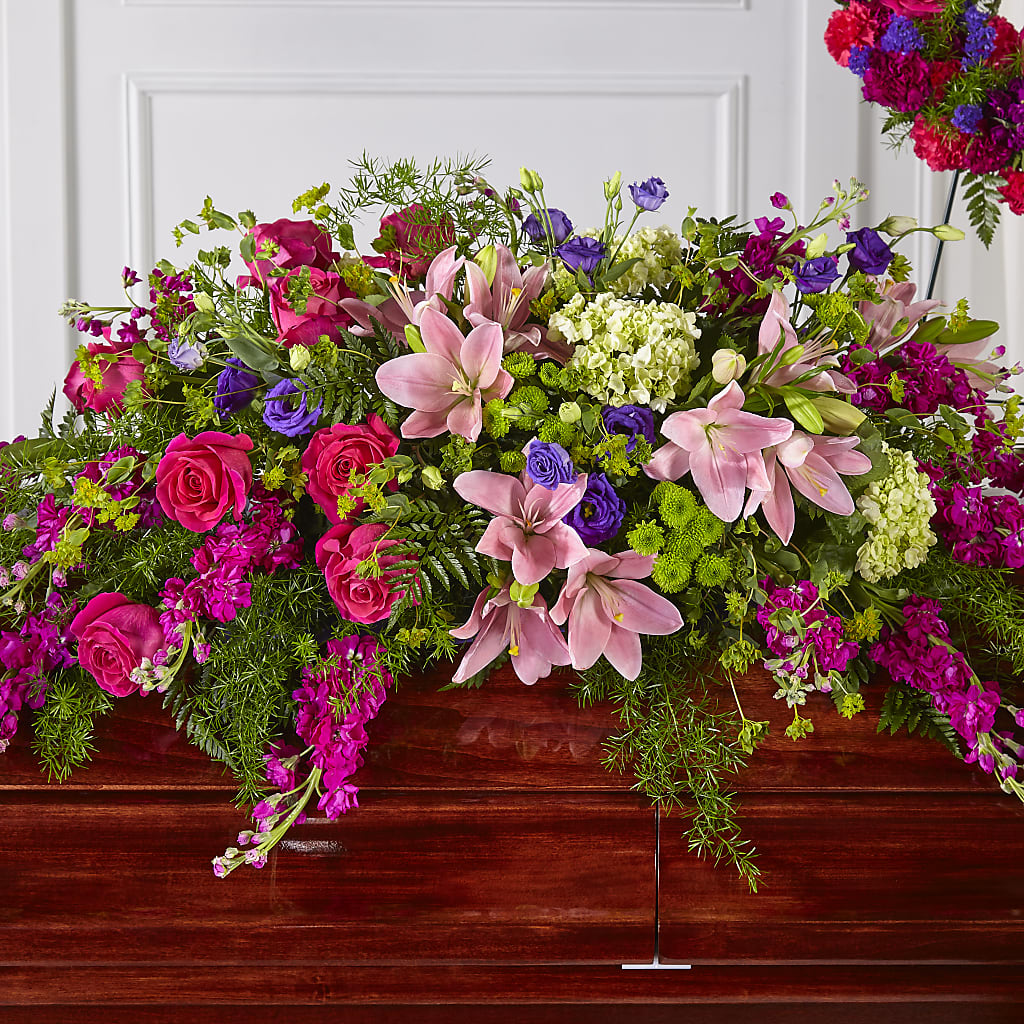 Radiant Tribute Casket Spray – PAULINE'S BLOOMERS, Brunswick ME