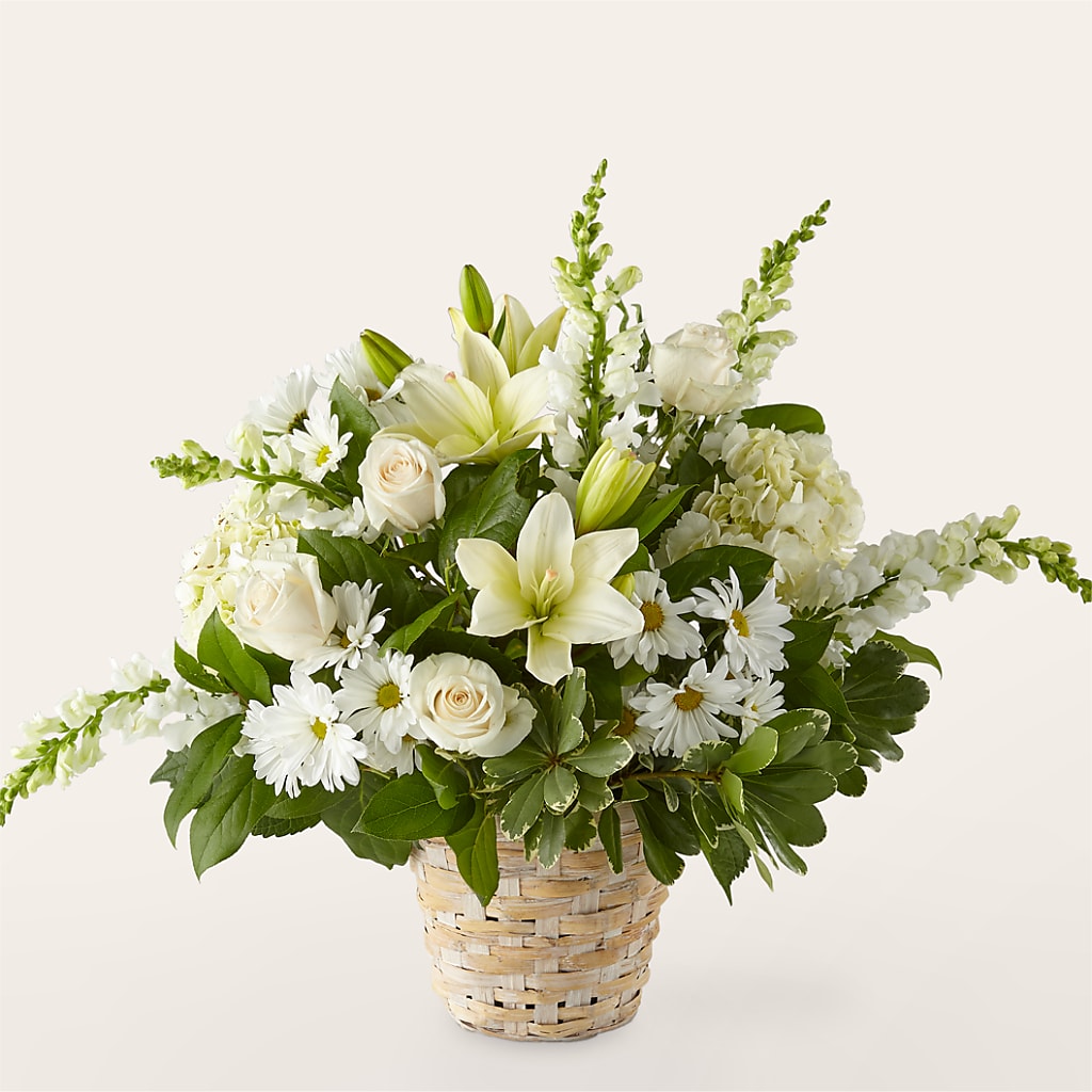 Ivory Elegance Floral Basket – PAULINE'S BLOOMERS, Brunswick ME