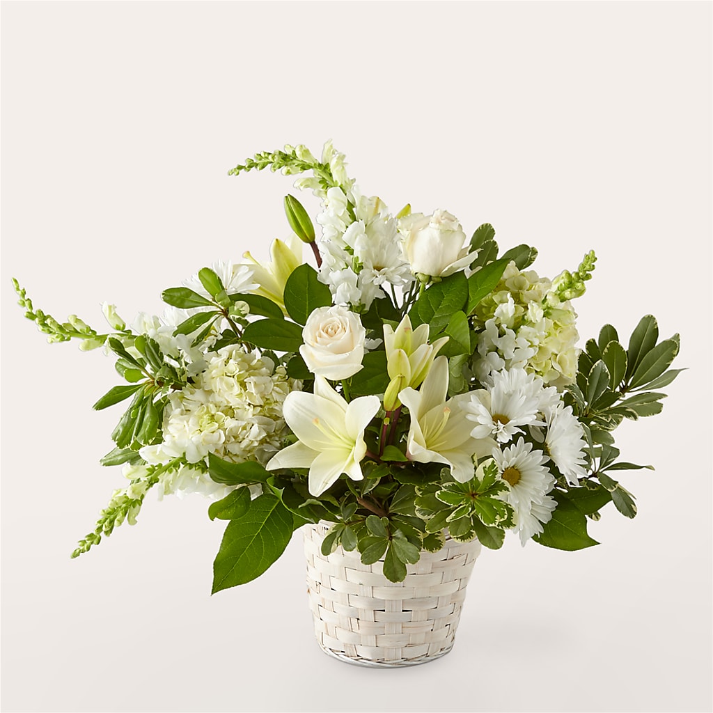 Ivory Elegance Floral Basket – PAULINE'S BLOOMERS, Brunswick ME
