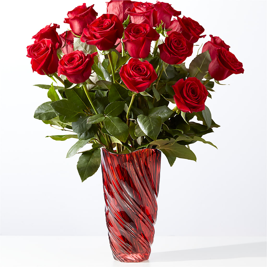 Classic Love Red Rose Bouquet with Luxe Swirl Vase – PAULINE'S BLOOMERS, Brunswick ME