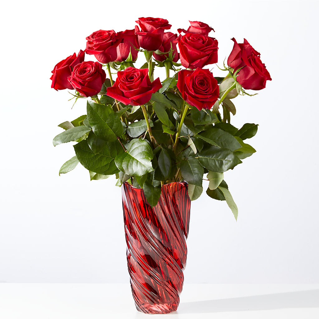 Classic Love Red Rose Bouquet with Luxe Swirl Vase – PAULINE'S BLOOMERS, Brunswick ME