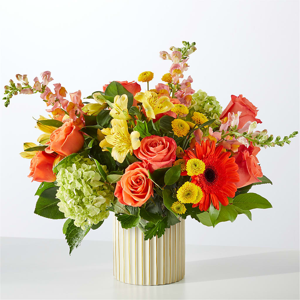 Autumn Sunshine Bouquet with Ivory Vase – PAULINE'S BLOOMERS, Brunswick ME