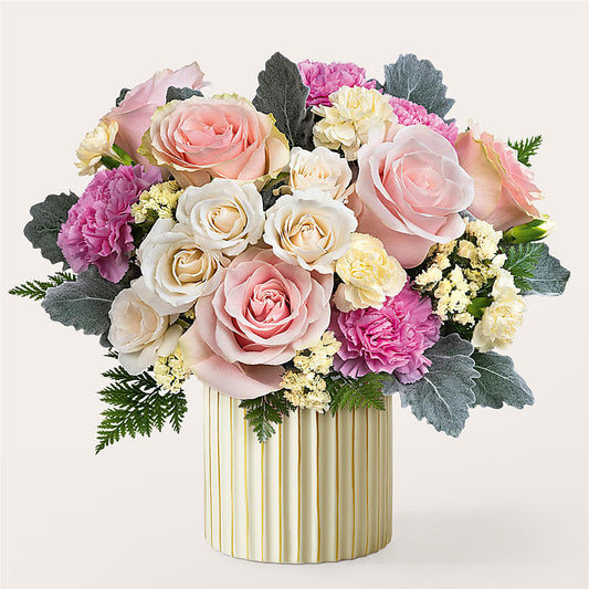 Blissful Moments Bouquet with Ivory Vase – PAULINE'S BLOOMERS, Brunswick ME
