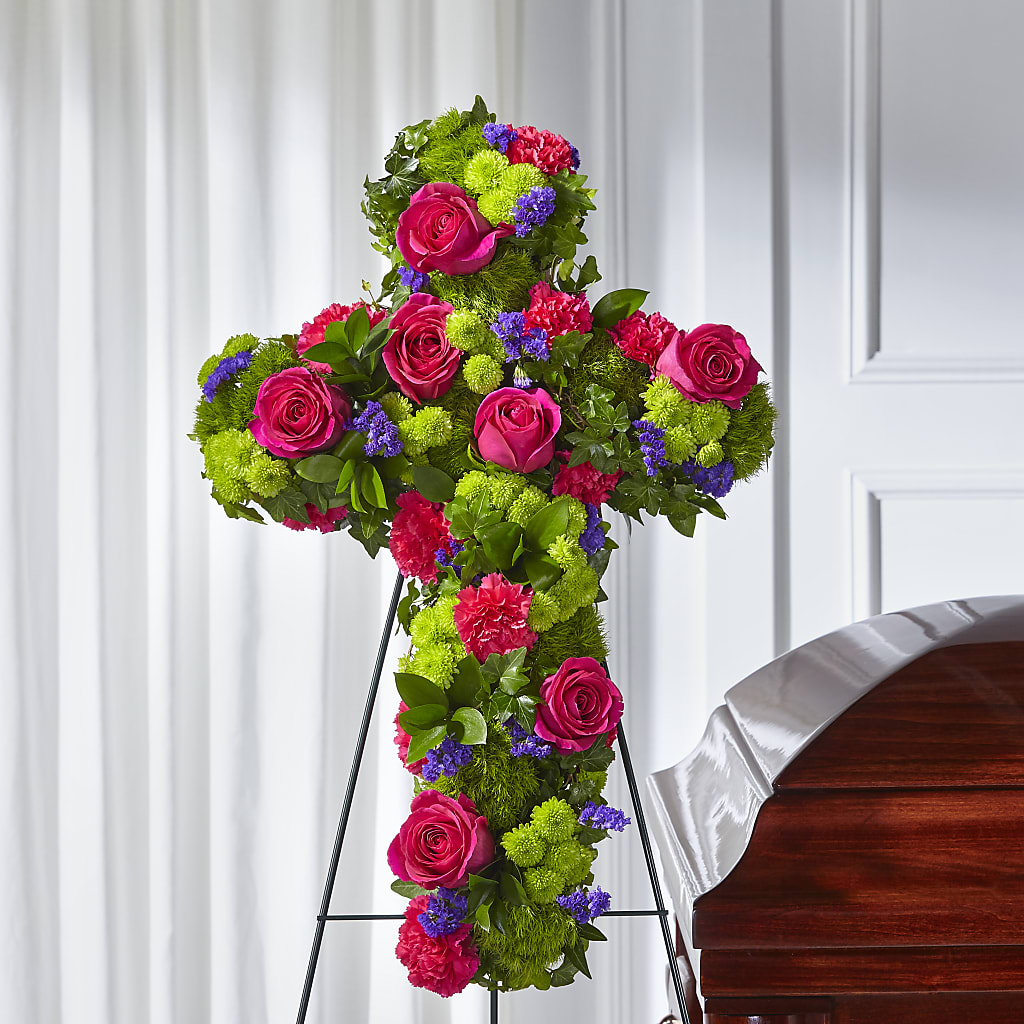 Tribute Rose Floral Cross – PAULINE'S BLOOMERS, Brunswick ME
