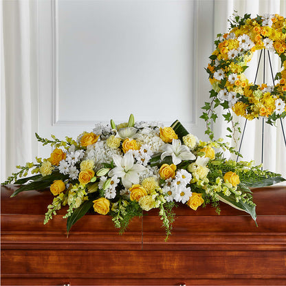 Golden Harmony Casket Spray – PAULINE'S BLOOMERS, Brunswick ME