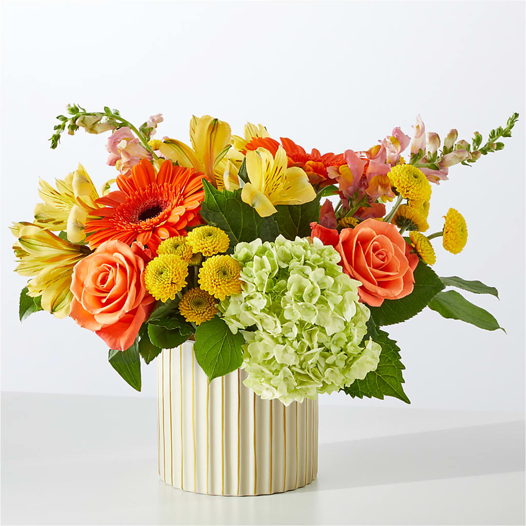 Autumn Sunshine Bouquet with Ivory Vase – PAULINE'S BLOOMERS, Brunswick ME