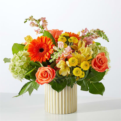 Autumn Sunshine Bouquet with Ivory Vase – PAULINE'S BLOOMERS, Brunswick ME